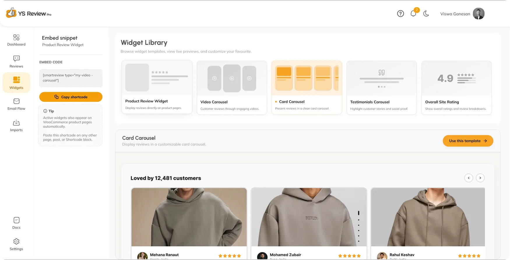YS Review Dashboard