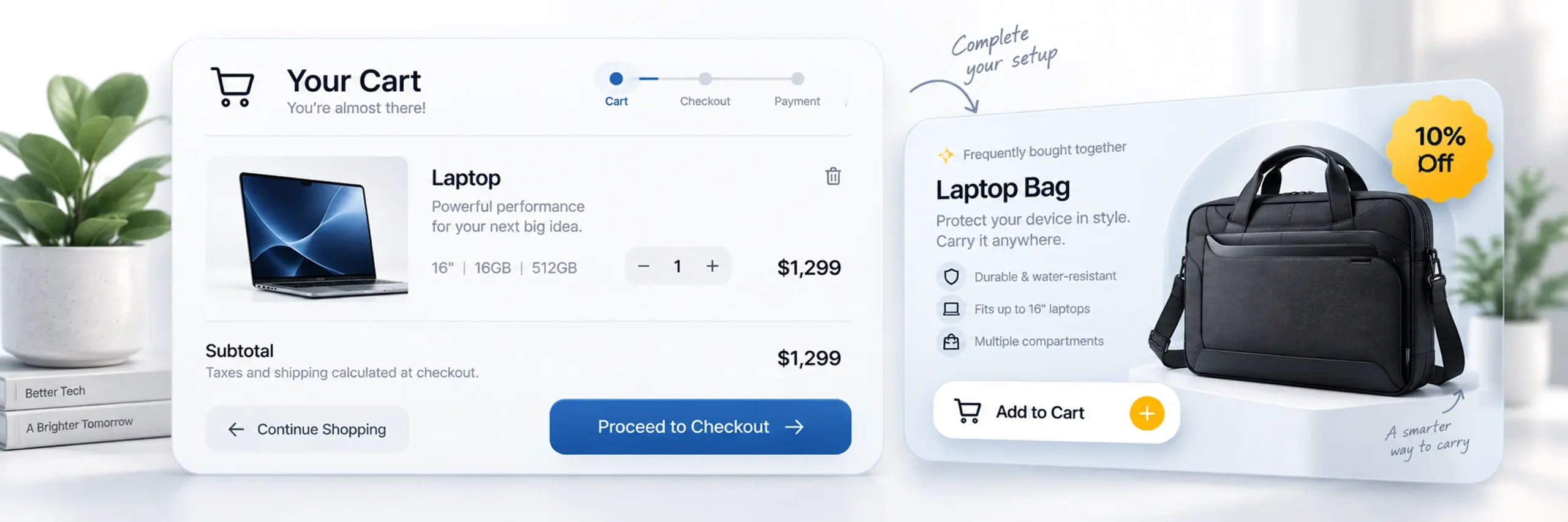 WooCommerce cart upsell offer example with free shipping progress bar\