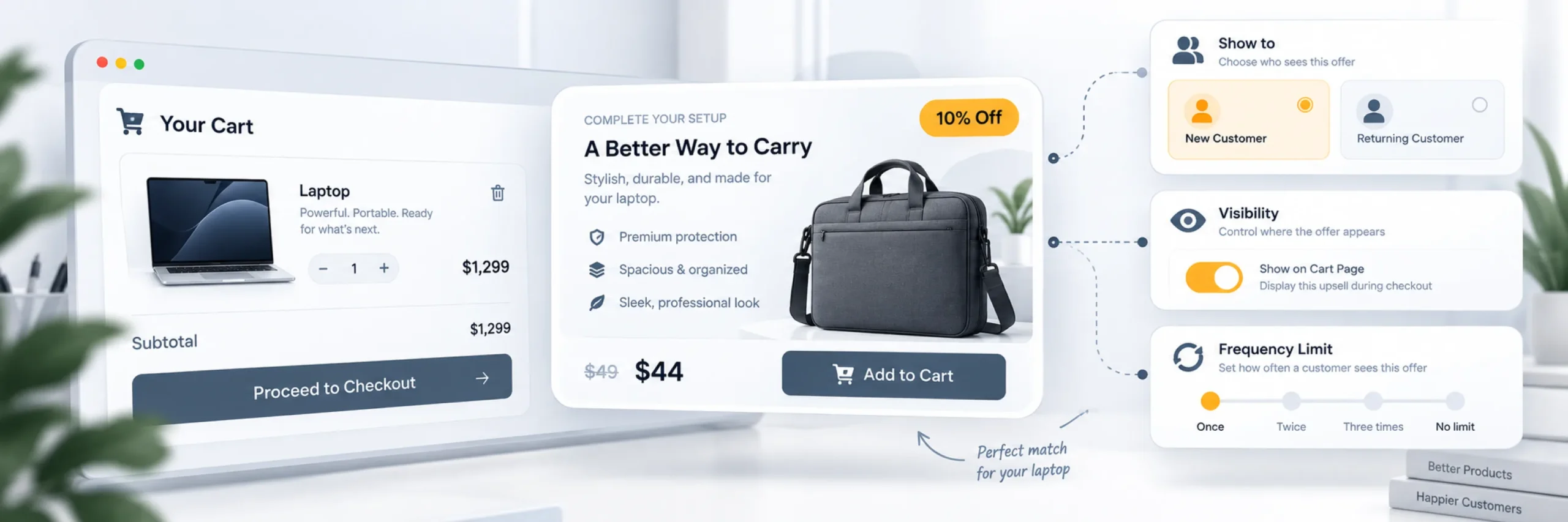 Cart upsell visibility and smart rules configuration in PickPair\