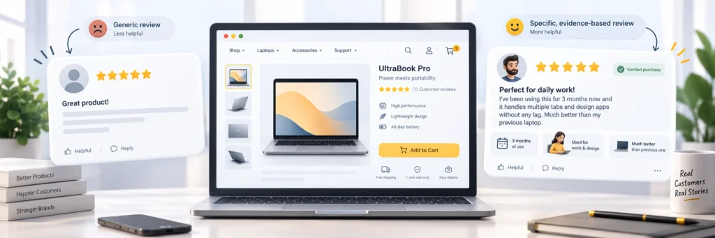 Comparison between generic customer feedback and specific high-converting ecommerce reviews
