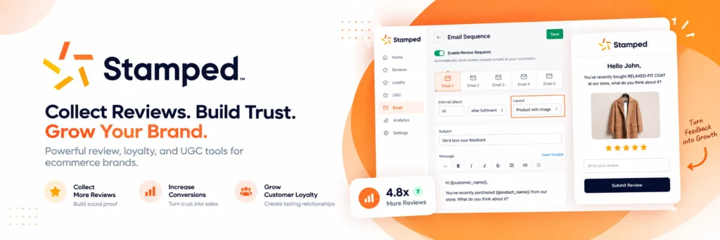 Stamped.io customer reviews and loyalty rewards dashboard for WooCommerce