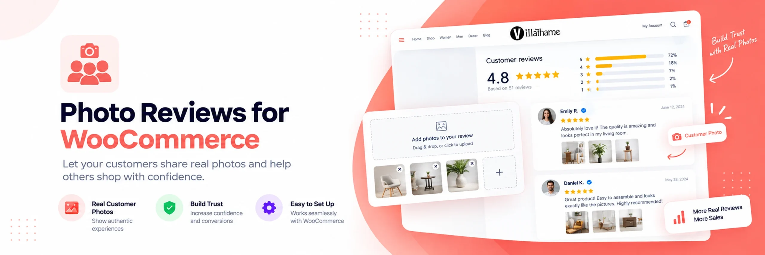 Photo Reviews for WooCommerce plugin interface with customer photo coupons